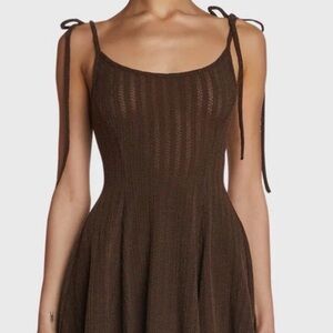 Brown Knit Tie-Shoulder Dress